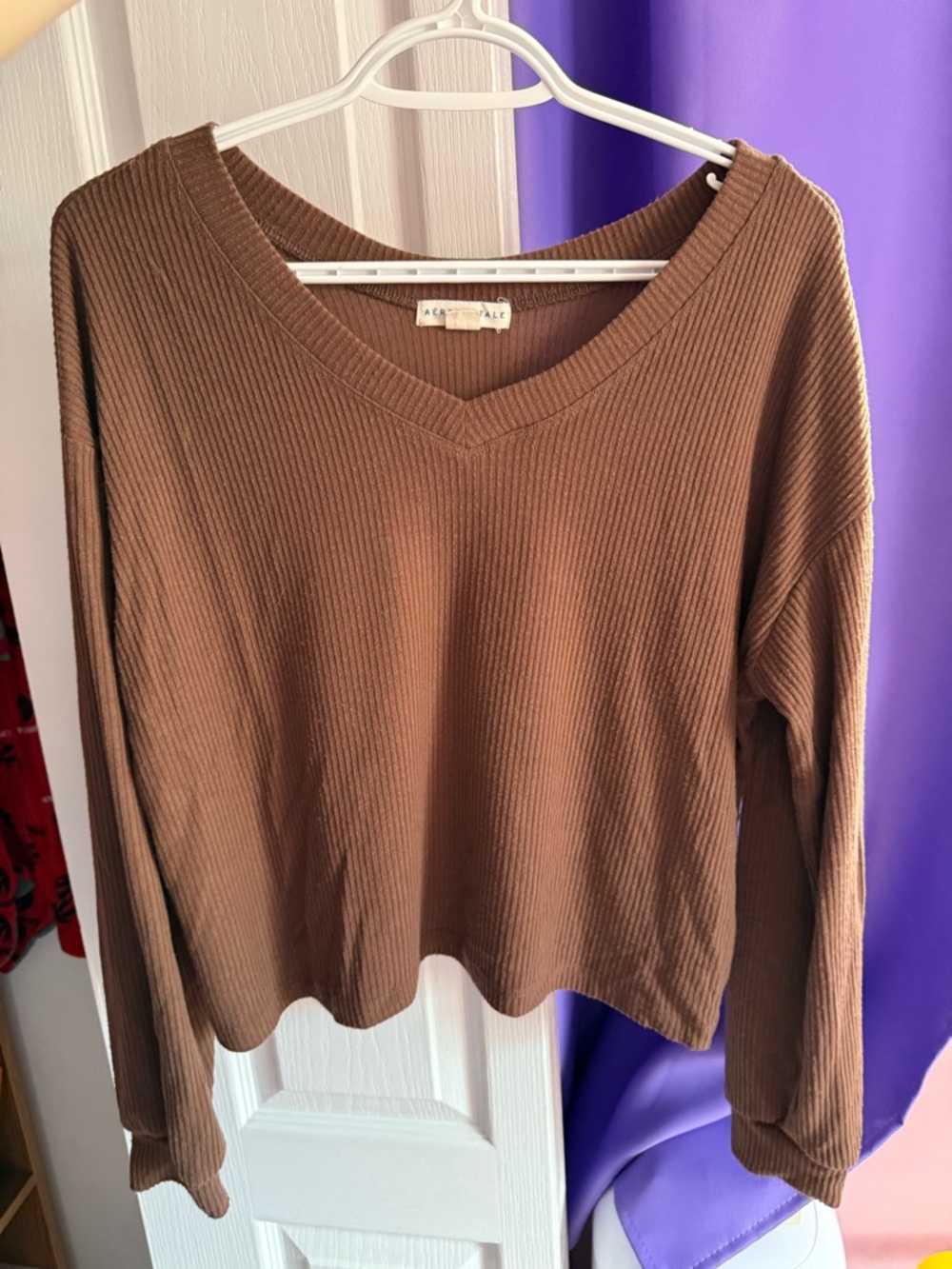 Aeropostale Ribbed V-Neck Long Sleeve Top